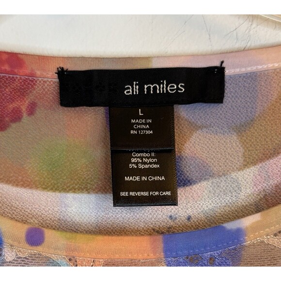 ALI MILES Colorful Polka Dot Blouse Women Large Bell Sleeve Sheer Tunic Top Art - Picture 2 of 11